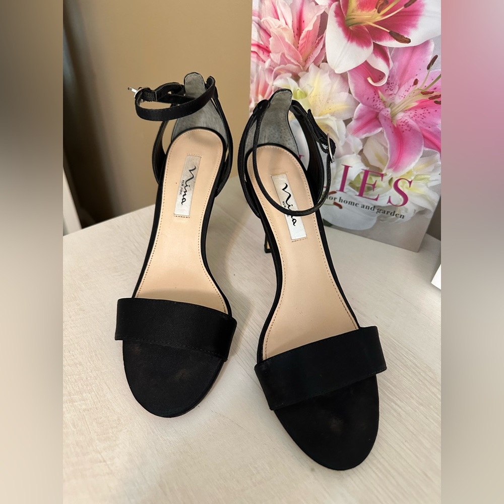 Nina Black Satin Women's Sandals